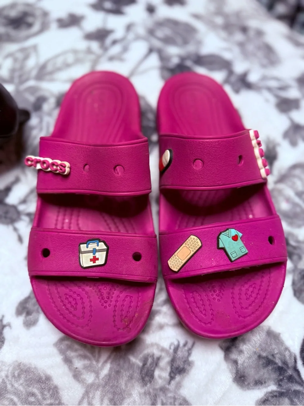 CROCS Kids Hot Pink Slide Sandals with Jibbitz Charms